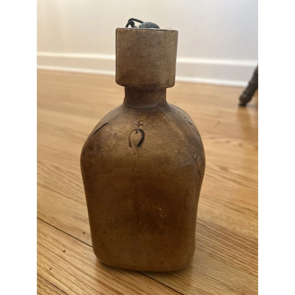 Glass Decanter Bottle Tooled Leather Wrapped with Cap & Chain Vintage